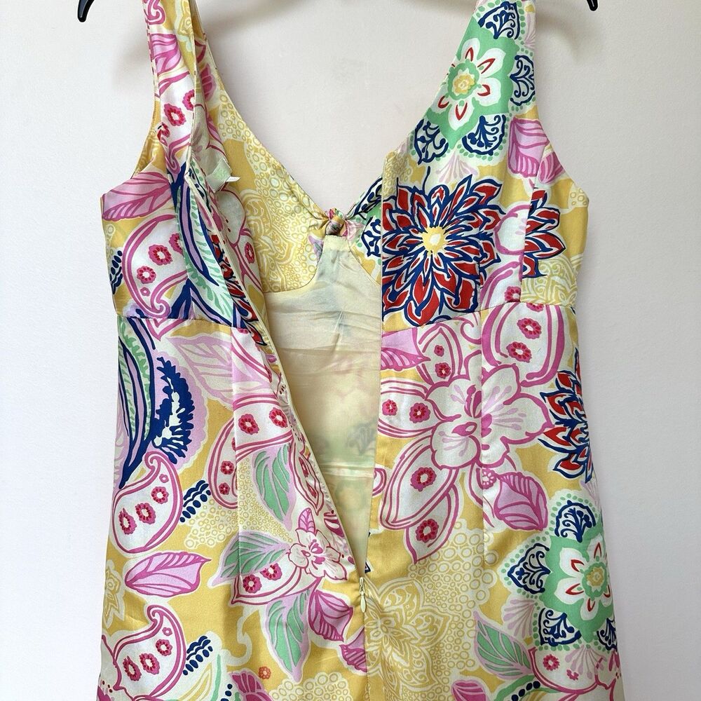 Silk Jade Melody Tam Dress 6 Midi Sleeveless Floral Vibrant Yellow Pastel Bright - Picture 5 of 8